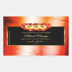 Floral Orange Red Marble Black Product Label Roses