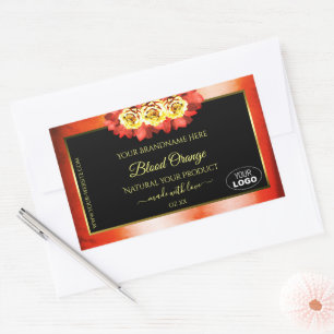 Floral Orange Red Marble Black Product Labels Logo
