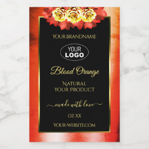 Floral Orange Red Marble Black Product Labels Logo