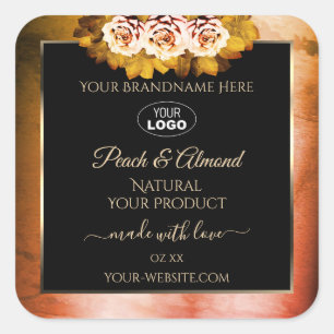 Floral Orange Red Marble Black Product Labels Logo
