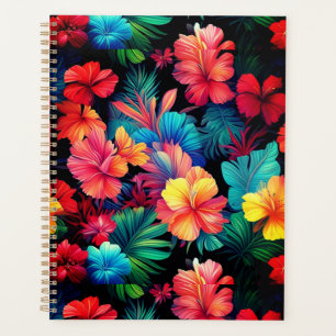Floral Orange Tropical Flowers Leaves-66771 Planner