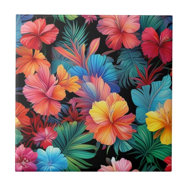 Floral Orange Tropical Flowers Leaves-66771 Tile (Front)