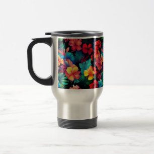 Floral Orange Tropical Flowers Leaves-66771 Travel Mug