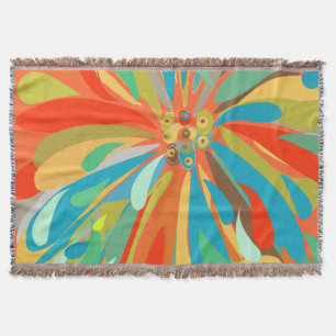 Floral Orange Turquoise and Blue Pattern Throw Blanket
