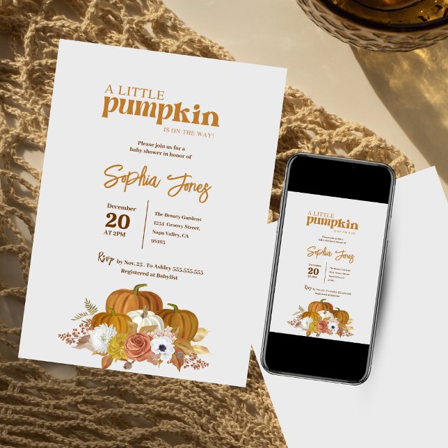 Floral | Orange | Watercolor Pumpkin baby shower Invitation (Creator Uploaded)