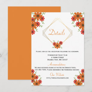 Floral Orange Wedding Details Country Fall Rustic Invitation