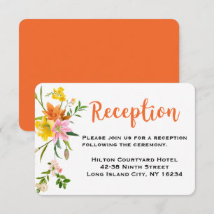 Floral Orange Wedding Reception Lily Pink Flowers Invitation