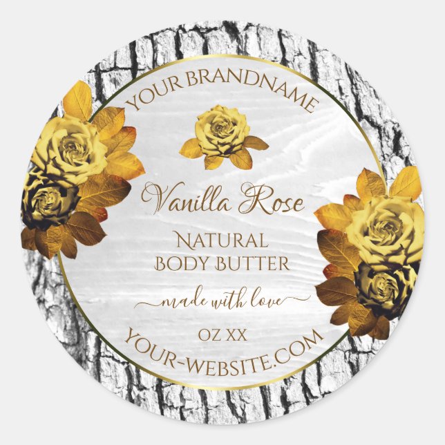 Floral Orange White Tree Bark Grain Product Labels (Front)