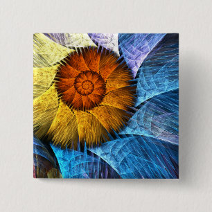 Floral Orange Yellow Blue Abstract Art 15 Cm Square Badge