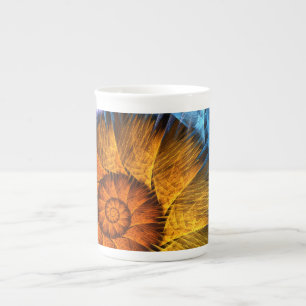 Floral Orange Yellow Blue Abstract Art Bone China Mug