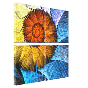 Floral Orange Yellow Blue Abstract Art Canvas Print