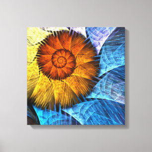 Floral Orange Yellow Blue Abstract Art Canvas Print