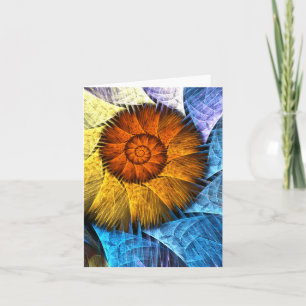 Floral Orange Yellow Blue Abstract Art Card