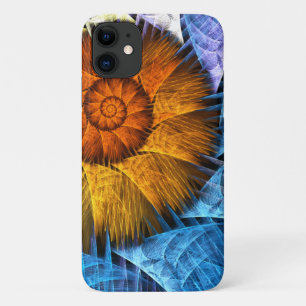 Floral Orange Yellow Blue Abstract Art iPhone 11 Case