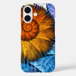 Floral Orange Yellow Blue Abstract Art iPhone 16 Case