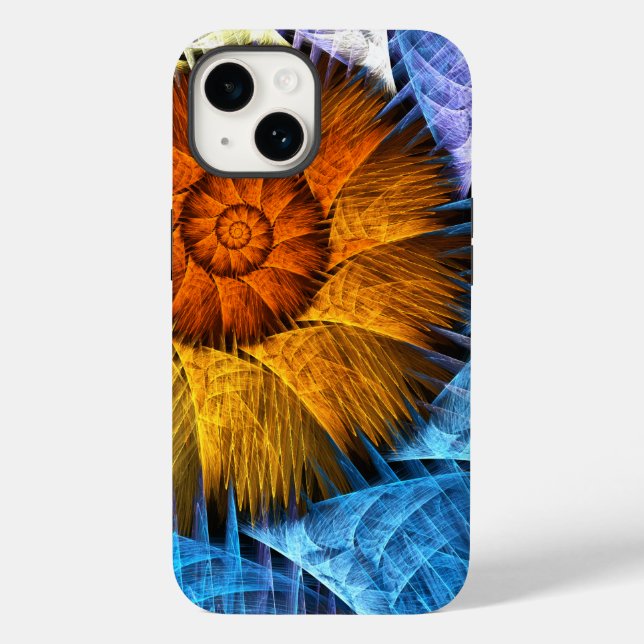 Floral Orange Yellow Blue Abstract Art Case-Mate iPhone Case (Back)