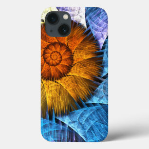 Floral Orange Yellow Blue Abstract Art iPhone 13 Case