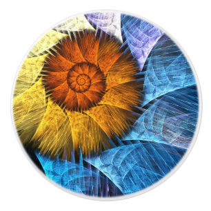 Floral Orange Yellow Blue Abstract Art Ceramic Knob