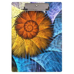 Floral Orange Yellow Blue Abstract Art Clipboard
