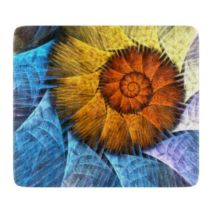 Floral Orange Yellow Blue Abstract Art Cutting Board