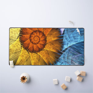Floral Orange Yellow Blue Abstract Art Desk Mat