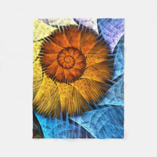 Floral Orange Yellow Blue Abstract Art Fleece Blanket
