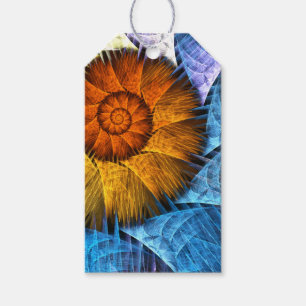 Floral Orange Yellow Blue Abstract Art Gift Tags
