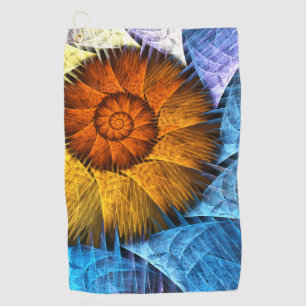 Floral Orange Yellow Blue Abstract Art Golf Towel