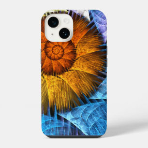 Floral Orange Yellow Blue Abstract Art iPhone 14 Case