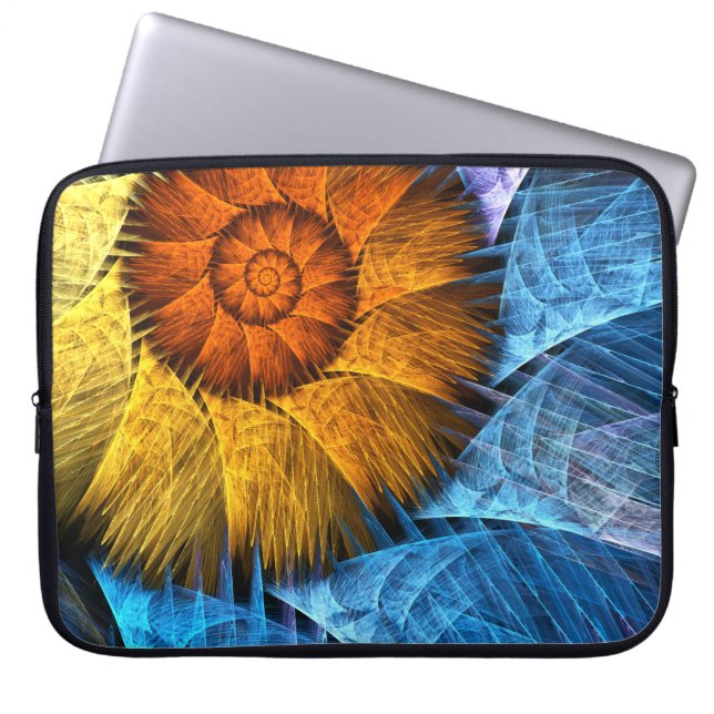 Floral Orange Yellow Blue Abstract Art Laptop Sleeve (Front)