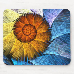Floral Orange Yellow Blue Abstract Art Mouse Mat
