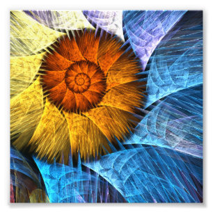 Floral Orange Yellow Blue Abstract Art Photo Print
