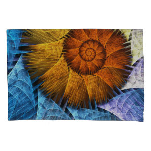 Floral Orange Yellow Blue Abstract Art Pillowcase
