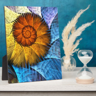 Floral Orange Yellow Blue Abstract Art Plaque