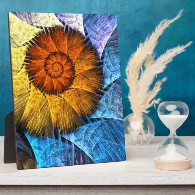 Floral Orange Yellow Blue Abstract Art Plaque (Side)