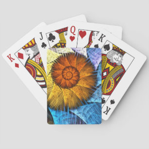 Floral Orange Yellow Blue Abstract Art Playing Cards