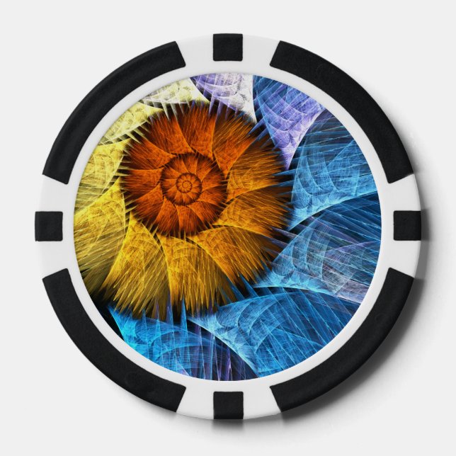 Floral Orange Yellow Blue Abstract Art Poker Chips (Front)