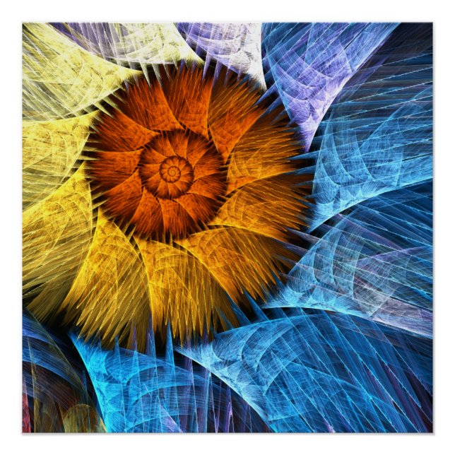 Floral Orange Yellow Blue Abstract Art Poster (Front)