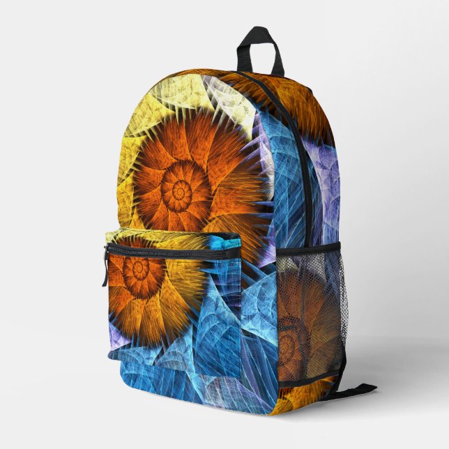 Floral Orange Yellow Blue Abstract Art Printed Backpack (Back Corner Right)