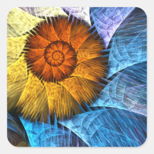Floral Orange Yellow Blue Abstract Art Square Sticker