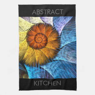 Floral Orange Yellow Blue Abstract Art Tea Towel