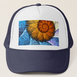 Floral Orange Yellow Blue Abstract Art Trucker Hat