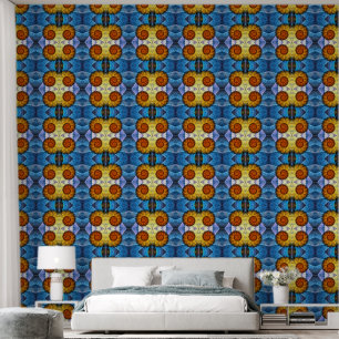 Floral Orange Yellow Blue Abstract Art Wallpaper