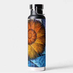 Floral Orange Yellow Blue Abstract Art Water Bottle