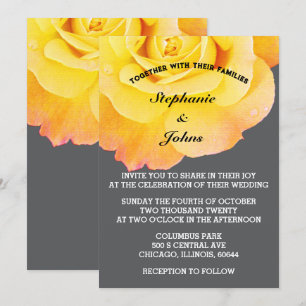 Floral Orange Yellow Grey Grey Cool Boho Wedding Invitation
