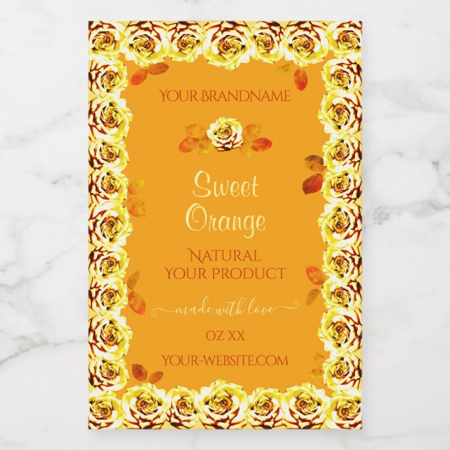 Floral Orange Yellow Product Packaging Label Roses (Single Label)