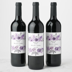 Floral Orchid Bridal Shower Couples Wedding Wine Label