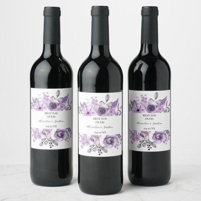 Floral Orchid Bridal Shower Couples Wedding Wine Label (Bottles)