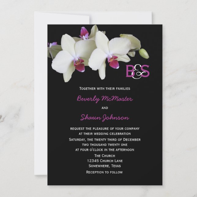 Floral Orchid Wedding Invitation with Monograms (Front)