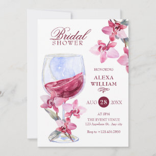 Floral orchid wine watercolor bridal shower invitation